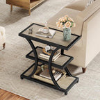 Tribesigns End Table with Storage, 3-Tier Side Table with Geometric Metal Design, Industrial Nightstand for Small Spaces, Living Room, Bedroom, Study Room (2, Grey)
