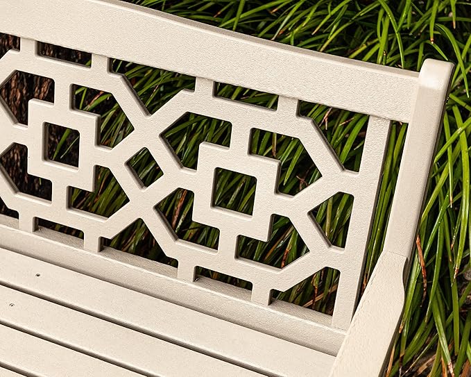 Martha Stewart by POLYWOOD Chinoiserie 48" Outdoor Bench for Patio, Porch & Backyard, Mahogany - Durable All-Weather HDPE Garden Seat with Back Support - Classic 2 Person Seating, Made in The USA