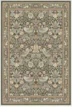 RUGGABLE x Morris & Co Washable Area Rug–Strawberry Thief Stone Gold 4x6, Stain-Resistant, Non-Slip–Medium Machine Washable Rugs for Living Room, Bedroom, Hallway, Entryway & Office–with Standard Pad