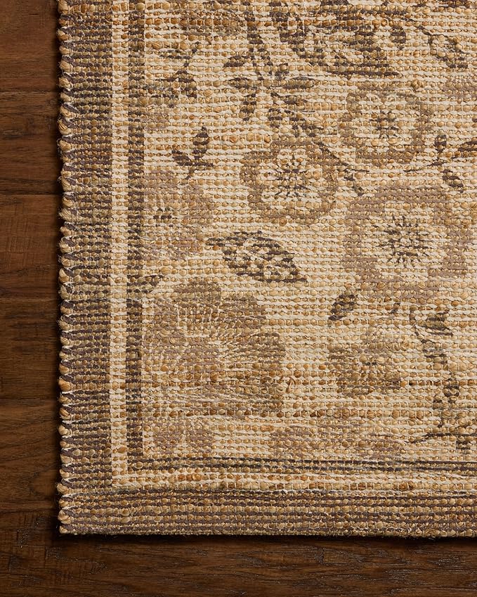 Loloi Chris Loves Julia Rue Collection RUE-03 Bark/Mocha 7'-6" x 9'-6" Area Rug Jute Neutral Floral Living Room Bedroom Rug