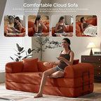 79" Convertible Sofa Bed with Fixed-Shape Frame & Removable Armrests, Modular Corduroy Sleeper Sofa, Folding Mattress Couch for Small Spaces - No Assembly Needed in Orange (Includes 2 Pillows)