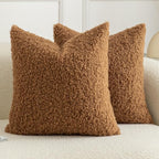 Pack of 2 Curly Teddy Wool Faux Fur Throw Pillow Covers Fuzzy Accent Soft Sherpa Pillowcases Sheepskin Fleece Decorative Cushion Case for Sofa Couch Living Room 26x26 Inch Bronze