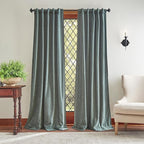 Martha Stewart Naples Chenille Solid Back Tab Window Curtain Panel Pair, 95, Olive Green
