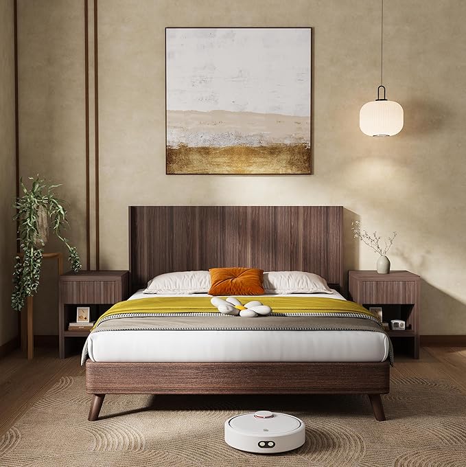 KEIKI Wooden King Size Headboard Only, 80.2" Wide Farmhouse Headboards with Wall Mounted Fluted Panel & Wingback for Bedroom, Walnut Brown