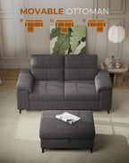 71.25" L Shaped Sectional Couches for Living Room, Deep Seat Sofa with Storage Ottoman & 8”Cushion, Comfy 2-Seater Chenille Loveseat, Convertible Armrest, Removable Cover for Small Space(Dark Gray)