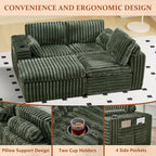 114" Cloud Boneless Sectional Couches for Living Room, Modular Sectional Sofa with Cup Holder, Cozy Fluffy L Shaped Deep Seat Boneless Couch with Storage Pocket, No Assembly Required, Green