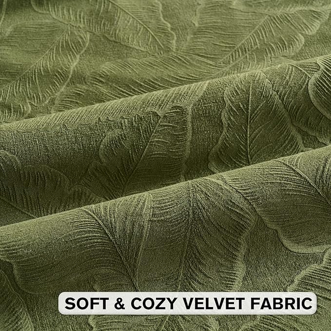 FUTEI Moss Green Velvet Throw Pillow Covers 24x24 Inch Set of 2,Soft Embossed Leaf-Relief Textured European Cushion Cases,Natural Home Decor for Couch Living Room