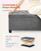VEVOR Storage Ottoman Bench, End of Bed Bench with 2 Side Bags, Fabric Upholstered with Metal Frame, Toy Box Storage, Bed Benches for Foot of Bed, Bench for Entryway, Living Room, Playroom, Gray
