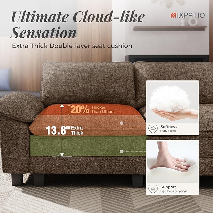 123" Cloud Modular Sectional Sofa, 3-Seater w/Deep Seat & Removable Arms, Plush Chenille for Living Room - Taupe