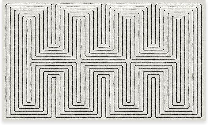RUGGABLE x Jonathan Adler Machine Washable Modern Area Rug – Labyrinth Black/Ivory 3x5, Stain-Resistant, Non-Slip – Small Rugs for Living Room, Bedroom, Hallway, Entryway & Office–with Standard Pad