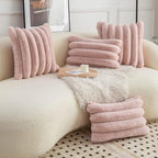 Neelvin Pink Faux Fur Cozy Soft Striped Decorative Throw Pillow Covers 26x26 inch Set of 2,Velvet Pillowcase Cushion Case for Sofa Couch