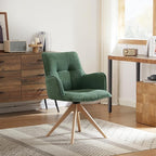 Art Leon Office Chair No Wheels - Mid Century Modern Swivel Desk Chair, Faux Leather Upholstered Accent Chair with Oak Wood Legs for Small Space Living Room Bedroom, Green