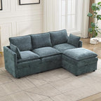 80" Cloud Modular 3 Seater Sofa with Storage Ottoman, Modern Upholstered Storage Sofa Couch Deep Seat, L Shape Sectional Sofa Chenille Comfy Couch with Armrests for Living Room, Small Space, Blue