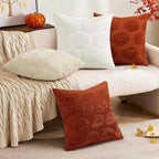 decorUhome Decorative Cream White Pumpkin Thanksgiving Throw Pillow Covers 18x18 Set of 2, Soft Chenille Jacquard Farmhouse Textured Pillow Covers for Couch Bed Sofa Autumn Harvest Halloween Holiday