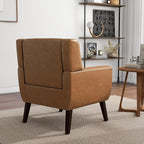Accent Chair, Mid-Century Modern PU Leather Chairs with Arms for Living Room, Comfy Upholstered Club Single Sofa Armchair for Bedroom Waiting Room with Solid Wood Frame（Leather Brown, Set of 2)