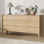 Dresser for Bedroom with 9 Drawers,63" Wide Oak Dresser with 4 Solid Wood Legs, Wooden TV Stand,Closet Clothes Organizer for Bedroom, Hallway