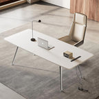 Writing Computer Desk, 60-Inch Large Executive Desk Office Workstation with Chrome-Plated Legs and Built-in Power Outlet, Writing Table Business Furniture, Modern Minimalist Style for Home Office