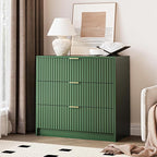 Green Fluted Dresser for Bedroom, 32 Inch Wide Nightstand with Large Drawer, 3 Drawer End Table for Bedroom, Living Rooms, Offices, and Entryways