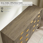 T4TREAM Fluted 9 Drawer Dresser, Modern Chest of Drawers, Curved Profile Design, Dresser TV Stand, Wood Drawer Organizer for Bedroom, Living Room, Hallway, Grey Alder