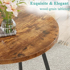 VECELO 35" Round Dining Table for 4, Wood-Grain Tabletop & Heavy-Duty Steel Frame, for Kitchen, Living Room, Easy Assembly, Antique Brown