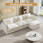 Modular Sectional Sofa, 111.5 Inch L-Shaped Cloud Sofa with Deep Seat Chenille Sofa with Cushions, Three-Self Sectional Sofa for Living Room Apartment,White