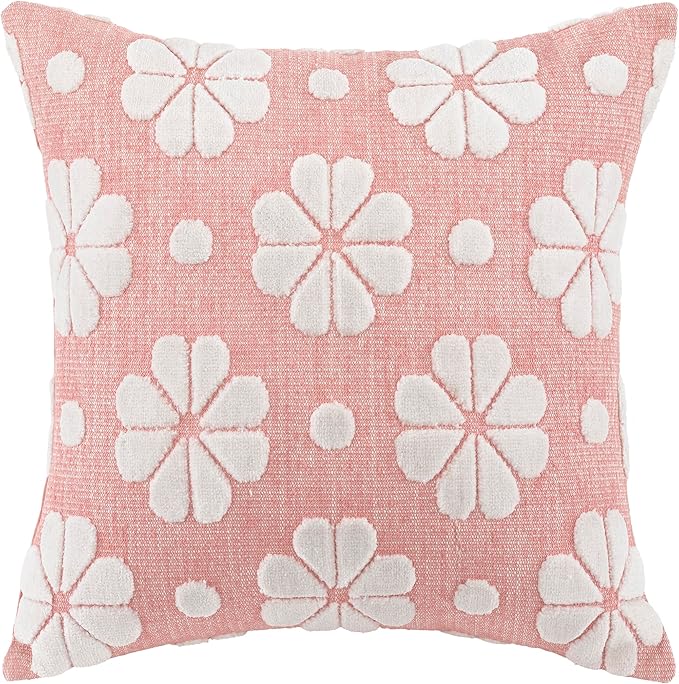 kate spade new york Spade Floral Decorative Pillow, 20" x 20" Throw Pillow for Bed or Sofa, Textured Cotton and Polyester Blend Cover, Pink