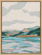 Kate and Laurel Sylvie Dal Lake Framed Canvas Wall Art by Nikita Jariwala; 18x24 Natural; Soft Colorful Nature Landscape Art for Wall Home Decor