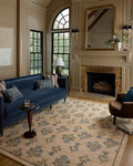 Loloi Chris Loves Julia Rue Collection RUE-04 Moss/Blue 7'-6" x 9'-6" Area Rug Jute Neutral Floral Living Room Bedroom Rug