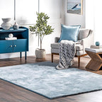 nuLOOM 4' Square Cozy Plush SuperiorWash Area Rug, Machine Washable, Non-Slip, Soft Fluffy Shag Carpet for Living Room Bedroom Kids Room Nursery Home Decor, Loni Light Blue