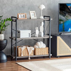 HCHQHS Bookshelf, 3-Tier Industrial Bookcase, Rustic Open Book Shelf, Freestanding Horizontal Bookshelves with Metal Frame