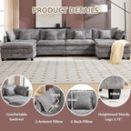 Plush Modular Cloud Sofa Set with Ottoman | L/U-Shaped Deep Seating Chenille Sectional for Family Living Room