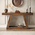 Tribesigns Farmhouse Console Table, 55-Inch Rustic Sofa Table with Storage, Industrial Wooden Entryway Table for Hallway, Living Room, Dark Brown