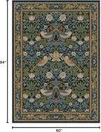 RUGGABLE x Morris & Co Washable Area Rug– Strawberry Thief Indigo 5x7, Stain-Resistant, Non-Slip – Medium Machine Washable Rugs for Living Room, Bedroom, Hallway, Entryway & Office–with Cushioned Pad