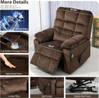 Oversized Zero Gravity Power Lift Recliner Chair for Elderly Adults Big Man Electric Lay Flat Recliner Triple Motor with Heat and Massage, Adjustable Seat Height, Arm Storage, Cup Holder