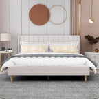 AGARTT Upholstered Platform Bed Frame King Size with Headboard and Footboard/Wooden Slats Support/No Box Spring Needed/Easy Assembly,Beige Velvet
