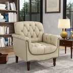 Lumibee Faux Leather Armchair, Contemporary Accent Chair with Nailhead Trims & Wood Legs for Living Room, Upholstered Comfy Arm Chair for Office,Bedroom-Beige