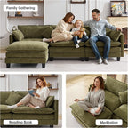 108" Modular Sectional Couches for Living Room with Ottoman, L Shaped Cloud Couch with Charger, USB & Type-c Port, Comfy 4 Seats Sofas with Deep Seat, Chenille Fabric, Green