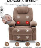 Oversized Swivel Rocker Recliner Chair with Heat and Massage, Large Big Recliner Chair for Living Room, 360 Degree Swivel Rocking Single Sofa with Cup Holders and USB Port(Fabric, Nut Brown)