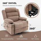 Oversized Recliner Chairs for Adults, 360° Swivel Rocking Recliner with Heat and Massage Lazy Boy Recliner,Recliner Chairs Single Sofa Seat with Cup Holders (Browm, Regular)