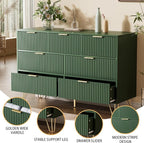 Dresser for Bedroom, Fluted Modern Dresser with Gold Pulls and 7 Drawers, 15.7" D x 47.2" W x 31.4" H, Green