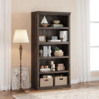 IDEALHOUSE 5 Tier Bookcase, Farmhouse Book Shelf with Storage, 71" Tall Book Case Wooden 5 Shelf Bookcase for Home Office, Living Room, Bed Room (Oak, 67.4" H x 31.5" W x 12.8" D)