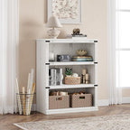 IDEALHOUSE 3 Tier Bookcase, Farmhouse Book Shelf with Storage, Low Book Case Wooden 3 Shelf Bookcase for Home Office, Living Room, Bed Room (White, 40.0" H x 31.5" W x 12.2" D)