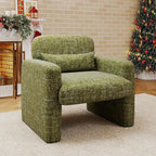 LSSPAID Modern Accent Chairs, Chenille Fabric Armchairs for Living Room, Comfy Upholstered Leisure Single Sofa Chair with Lumbar Pillow for Bedroom, Balcony, Office (Green, Set of 1)