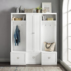 Crosley Furniture Harper 3-Piece Hall Tree and Storage Cabinet Set with Entryway Bench and Hooks for Hanging, White