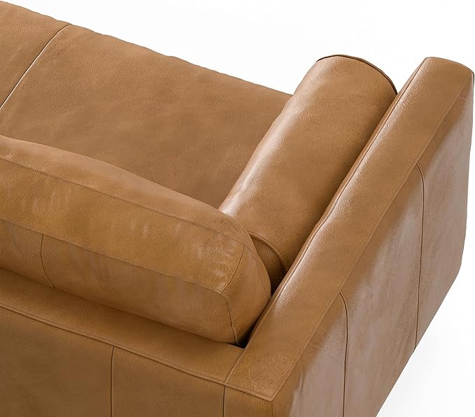 SIMPLIHOME Morrison Mid-Century Modern 72 inch Wide Sofa with Ottoman Set in Sienna Genuine Leather for the Living Room and Family Room