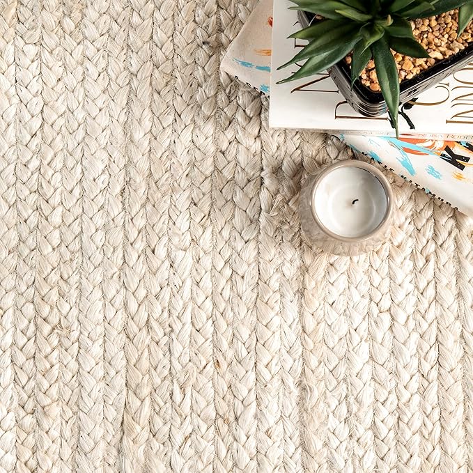 nuLOOM 5x8 Rigo Jute Hand Woven Area Rug, Off White, Solid Farmhouse Design, Natural Fiber, For Bedroom, Living Room, Dining Room, Hallway, Office, Kitchen, Entryway