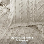 Bedsure Tufted Boho Comforter Set Queen Size - Linen Boho Bed Set, GentleSoft™ 3 Pieces Farmhouse Shabby Chic Embroidery Bedding, Gifts for Woman, Soft Jacquard Queen Comforter for All Seasons