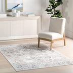 nuLOOM 6' Round Machine Washable Stain-Resistant Area Rug Medium Profile for Living Room, Bedroom, and Dining Room, Everlee Blue