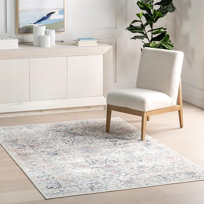 nuLOOM Everlee Medallion 3x5 Machine Washable Accent Rug for Living Room Bedroom Dining Room Entryway Kitchen, Blue/Ivory