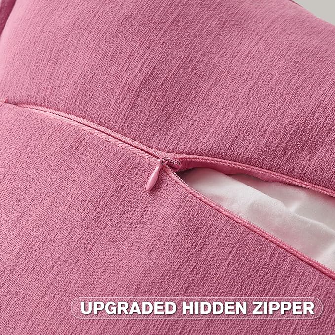 FUTEI Hot Pink Chenille Throw Pillow Covers 24x24 Inch Set of 2,Edges Double-Stitched European Cushion Cases,Modern Home Decor for Couch Living Room